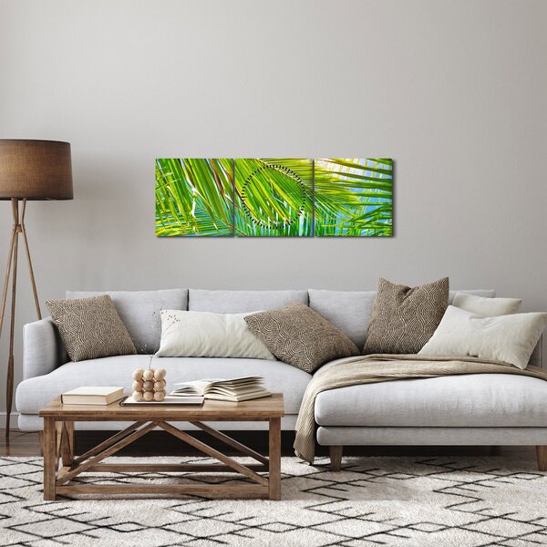 Obraz - Palmové listy (s hodinami) (90x30 cm)