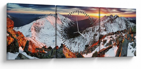 Obraz - Zimní horské panorama (s hodinami) (90x30 cm)