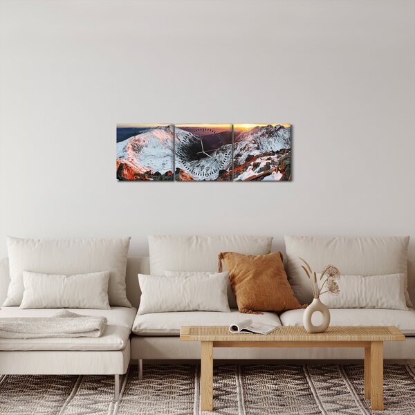 Obraz - Zimní horské panorama (s hodinami) (90x30 cm)