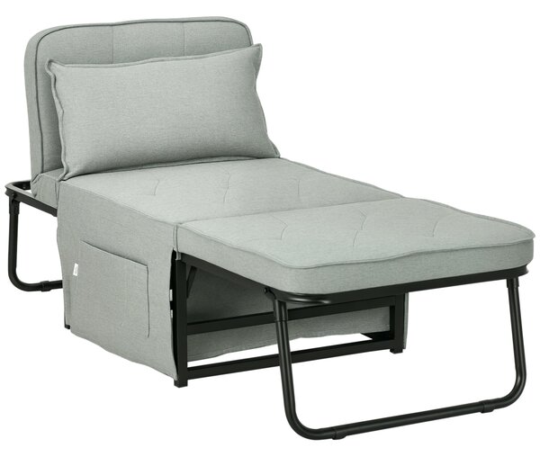 HOMCOM Jednolůžková rozkládací pohovka, konvertibilní křeslo a chaise longue 4 v 1 s 5-stupňovým polohovatelným opěradlem, skládacím podnožníkem, odní