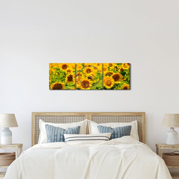 Obraz - Slunečnice (s hodinami) (90x30 cm)
