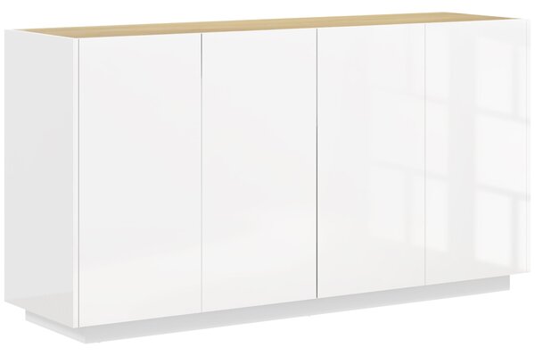 HOMCOM Jídelní Komoda, Kuchyňská Komoda, se 4 Tichými Dveřmi a Nastavitelnými Policemi, 140 x 40 x 75 cm, Vysoce Lesklá Bílá | Aosom