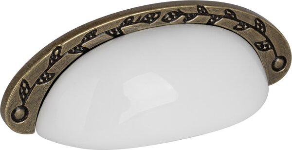 Walteco Nábytková úchytka Arezzo rozteč 96mm, matný antik mosaz/bílý porcelán