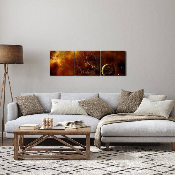 Obraz - Planety s mlhovinou (s hodinami) (90x30 cm)