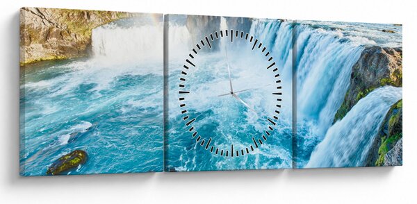 Obraz - Vodopád Godafoss (s hodinami) (90x30 cm)