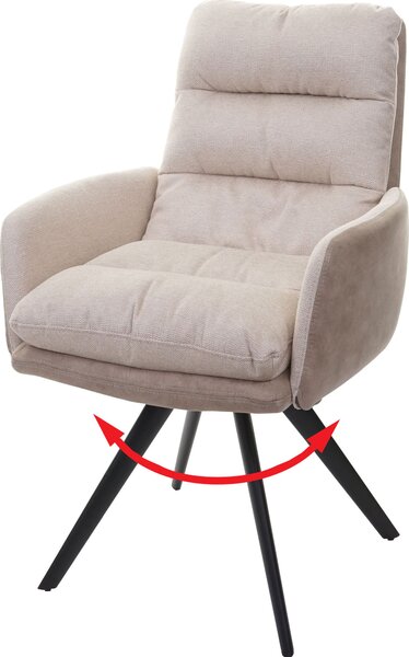 Jídelní židle HWC-G66, kuchyňská židle, otočná automatická poloha látka/textil MVG krémová, s područkami