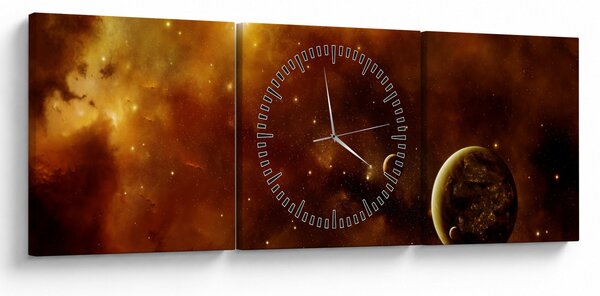 Obraz - Planety s mlhovinou (s hodinami) (90x30 cm)