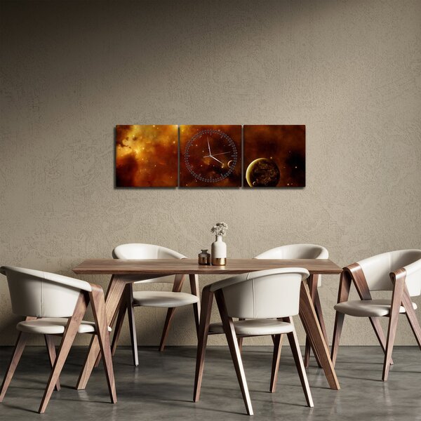 Obraz - Planety s mlhovinou (s hodinami) (90x30 cm)
