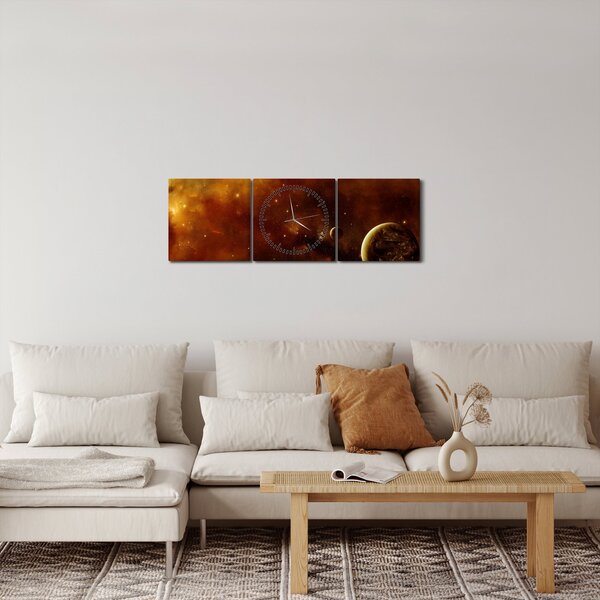 Obraz - Planety s mlhovinou (s hodinami) (90x30 cm)