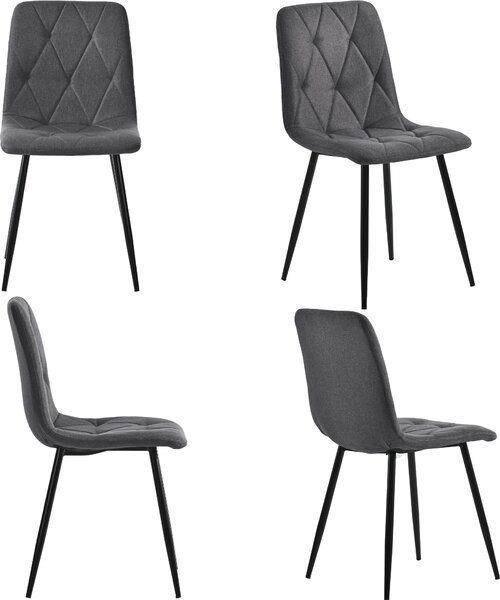 Sweiko jídelní židle (4 ks), tmavě šedá, 4 sady čalouněných designových židlí, keprové lněné jídelní židle, kuchyňské židle s opěradlem, lněný kovový rám sedáků, kovové nohy