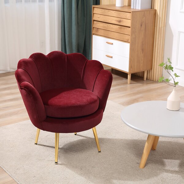 HOMCOM Velurové křeslo s zlatými kovovými nohami do ložnice, 76 x 67 x 74 cm, Vínová | Aosom