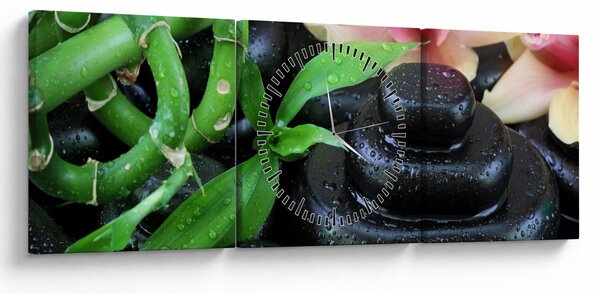 Obraz - Kameny a orchideje (s hodinami) (90x30 cm)