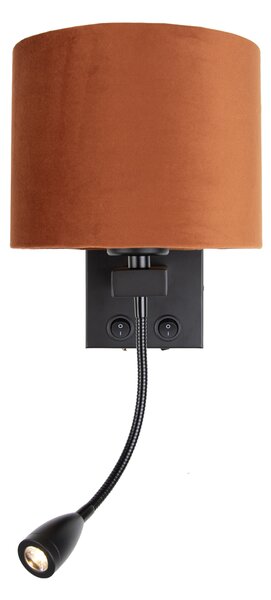 Nástěnná lampa černá s flexibilním ramenem a oranžovým stínidlem se zlatým vnitřkem 18cm - Brescia Combi