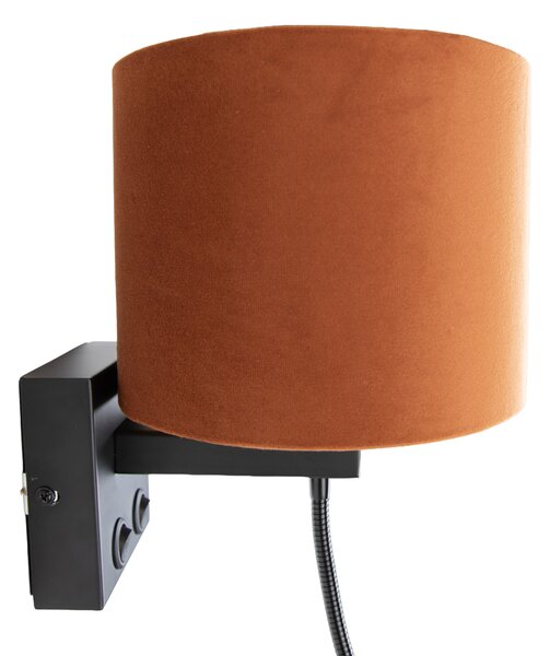 Nástěnná lampa černá s flexibilním ramenem a oranžovým stínidlem se zlatým vnitřkem 18cm - Brescia Combi