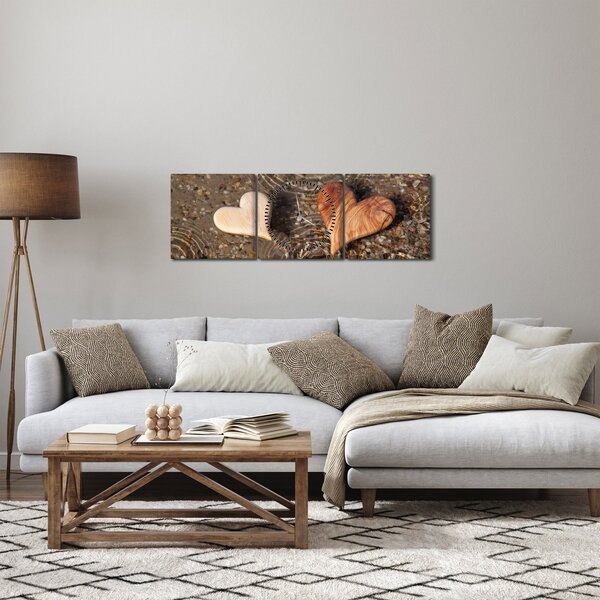 Obraz - Dřevěná srdíčka (s hodinami) (90x30 cm)