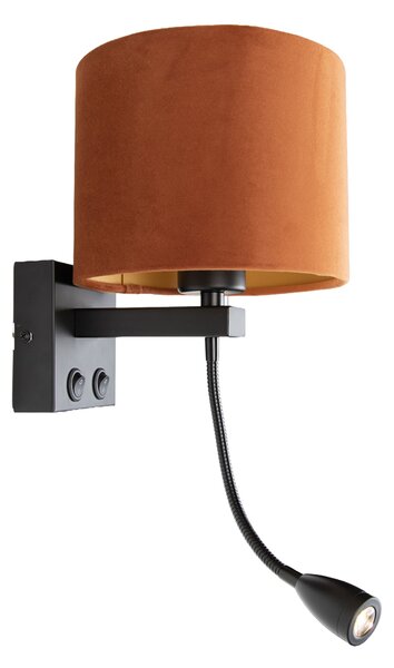 Nástěnná lampa černá s flexibilním ramenem a oranžovým stínidlem se zlatým vnitřkem 18cm - Brescia Combi