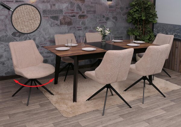 Sada 6 jídelních židlí HWC-O48, kuchyňská židle, otočná, látka/textil šenil (320g/m²) Oeko-Tex béžová