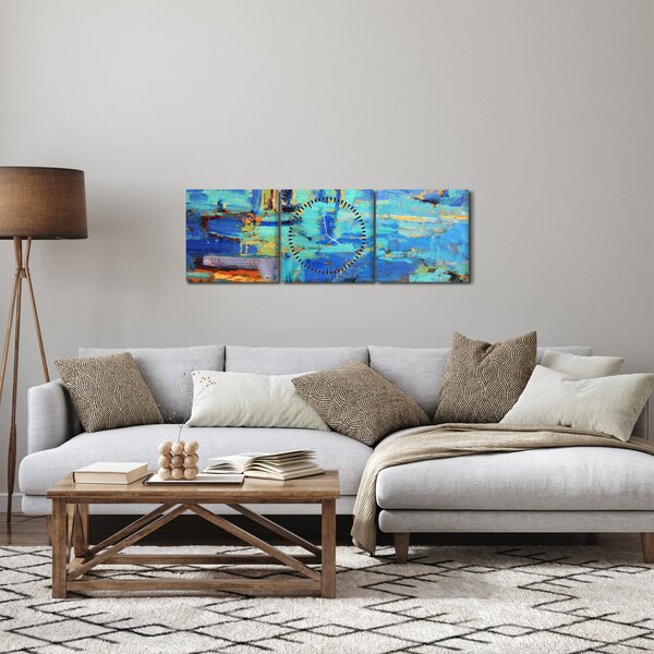 Obraz - Abstraktní olejomalba (s hodinami) (90x30 cm)