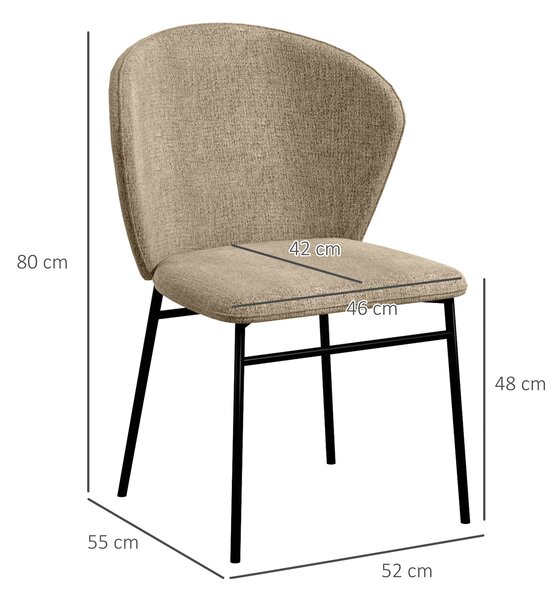 HOMCOM Sada 2 jídelních židlí, kuchyňská židle, čalouněné sedadlo v látce s vzhledem lnu, stabilní ocelové nohy, moderní design, světle hnědá | Aosom