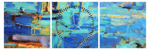Obraz - Abstraktní olejomalba (s hodinami) (90x30 cm)
