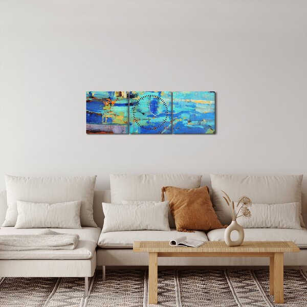 Obraz - Abstraktní olejomalba (s hodinami) (90x30 cm)