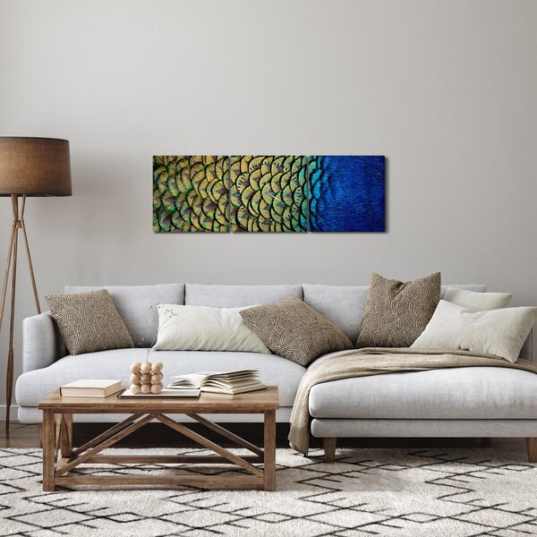 Obraz - Páví peří (s hodinami) (90x30 cm)