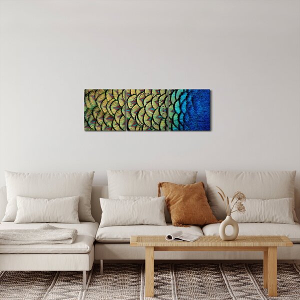 Obraz - Páví peří (s hodinami) (90x30 cm)