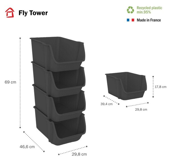 SUNDIS Sada 4 úložných boxů - FLY TOWER - antracit