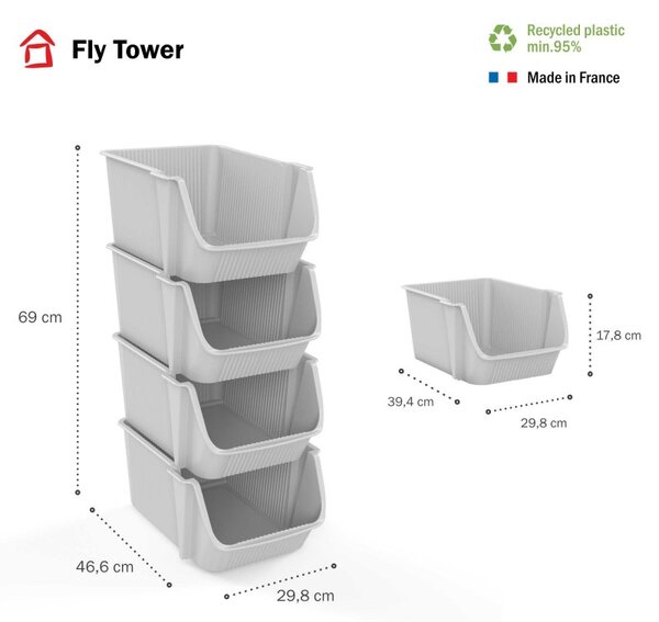 SUNDIS Sada 4 úložných boxů - FLY TOWER - bílá