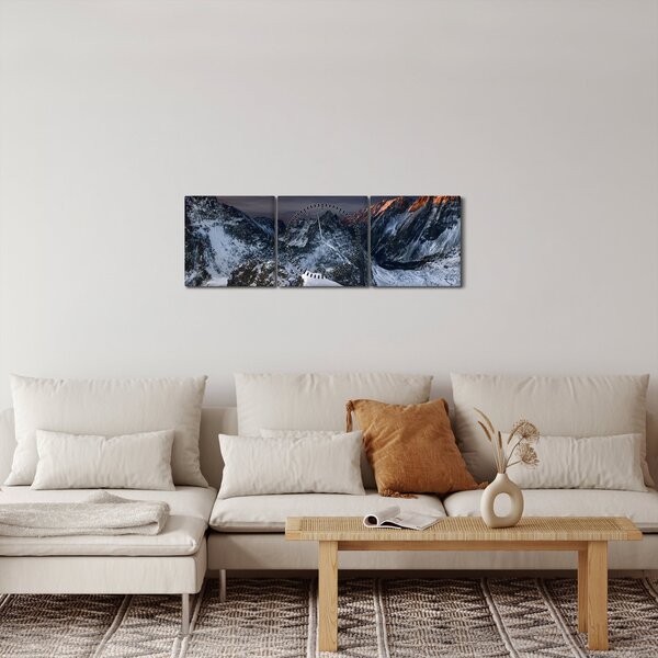 Obraz - Východ slunce v horách (s hodinami) (90x30 cm)