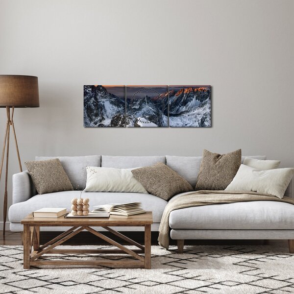 Obraz - Východ slunce v horách (s hodinami) (90x30 cm)