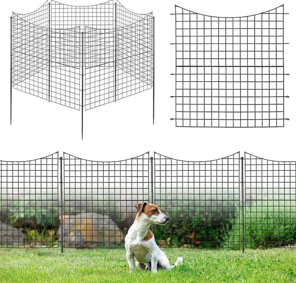 COSTWAY 5 kusů dekorativních zahradních plotů, 98 cm vysoký kovový zásuvný plot, zábrana pro psy, krajinný plot pro záhony, dekorativní plot, nerezový plot pro jezírka, černý