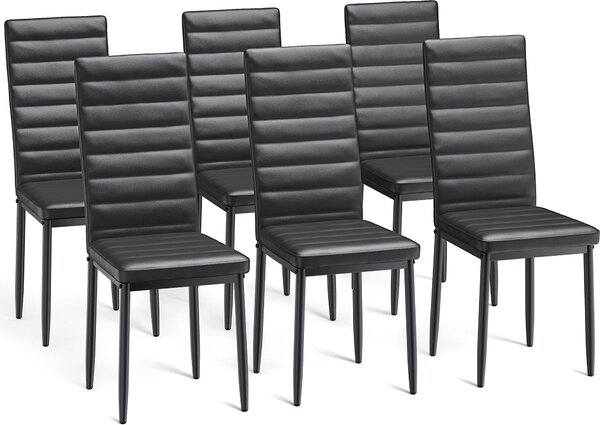 Bealife TB41C Jídelní židle sPolyuretankůží, kuchyňská židle s vysokým opěradlem, čalouněná židle s ergonomickým designem - sada 6 kusů, černá barva
