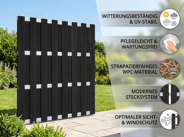 WPC plot CARMENO - 1x prvek, cca 180 x 180 cm - černý