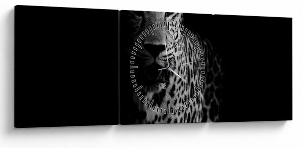 Obraz - Portrét leoparda (s hodinami) (90x30 cm)