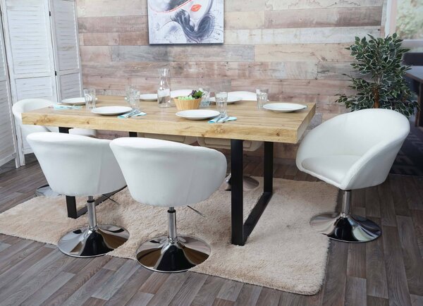 Sada 6 jídelních židlí HWC-F19, kuchyňská židle otočná židle lounge chair, otočná výškově nastavitelná látka/textil krémově bílá