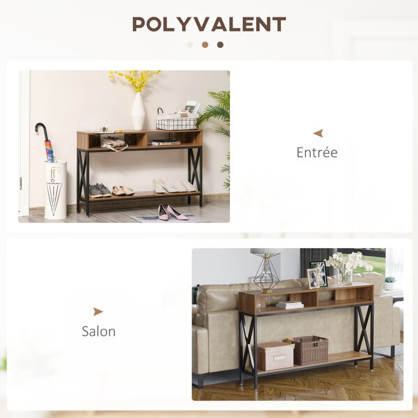 HOMCOM Průmyslový Víceúlohový Konsolový Stolek pro Předsíň 120 x 23,5 x 75 cm Ořechové Dřevo | Aosom