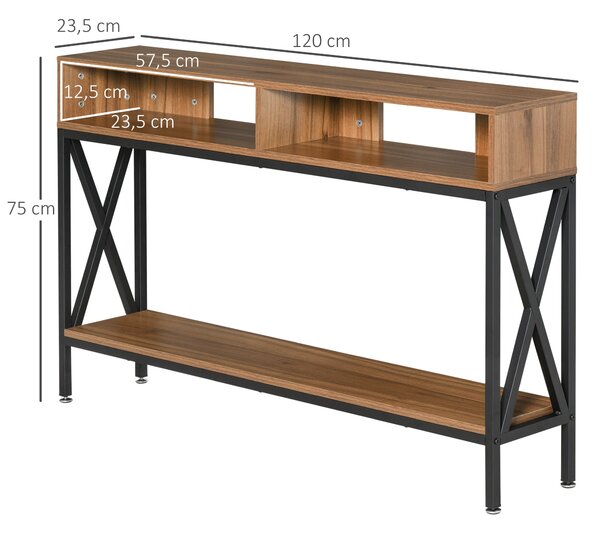 HOMCOM Průmyslový Víceúlohový Konsolový Stolek pro Předsíň 120 x 23,5 x 75 cm Ořechové Dřevo | Aosom