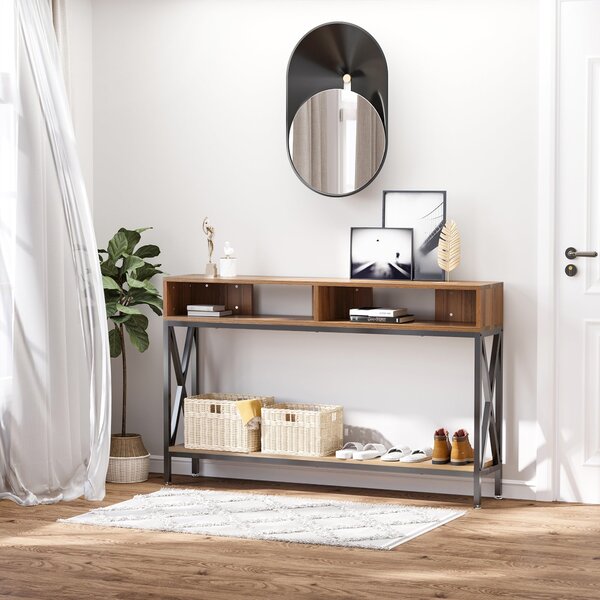 HOMCOM Průmyslový Víceúlohový Konsolový Stolek pro Předsíň 120 x 23,5 x 75 cm Ořechové Dřevo | Aosom
