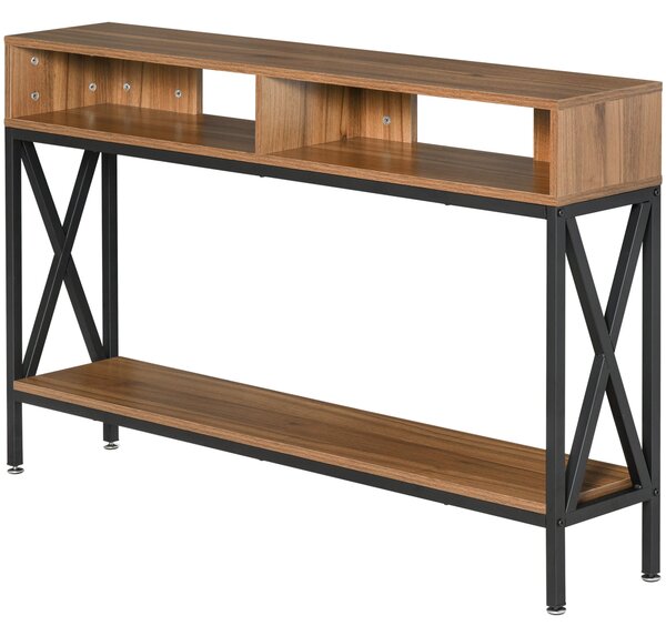 HOMCOM Průmyslový Víceúlohový Konsolový Stolek pro Předsíň 120 x 23,5 x 75 cm Ořechové Dřevo | Aosom
