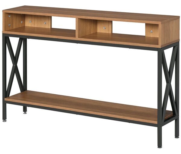HOMCOM Průmyslový Víceúlohový Konsolový Stolek pro Předsíň 120 x 23,5 x 75 cm Ořechové Dřevo | Aosom