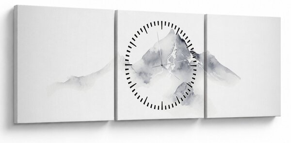 Obraz - Inkoustová malba hor (s hodinami) (90x30 cm)
