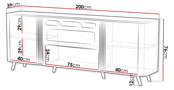 Komoda s dvířky s elektrickým krbem KLEMEK - černá