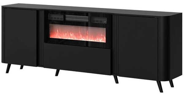 Komoda s dvířky s elektrickým krbem KLEMEK - černá