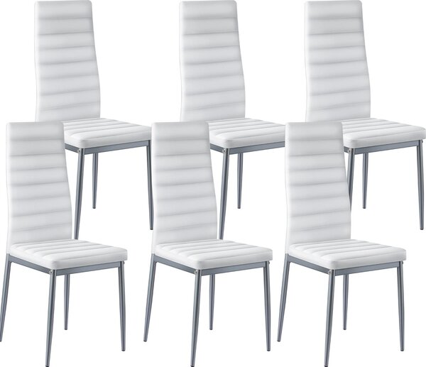 VEVOR moderní jídelní židle (6 ks) elegantní čalouněná kožená židle (nosnost 136 kg) k jídelním stolům, prostorově úsporná židle ke kuchyňskému stolu se silnými polštáři a kovovými nohami, bílá kavárna