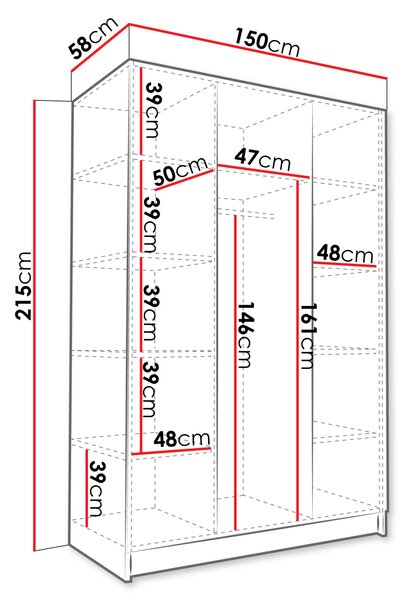 Vysoká šatní skříň 150 cm SHEELA 1 - kašmír / zlatá
