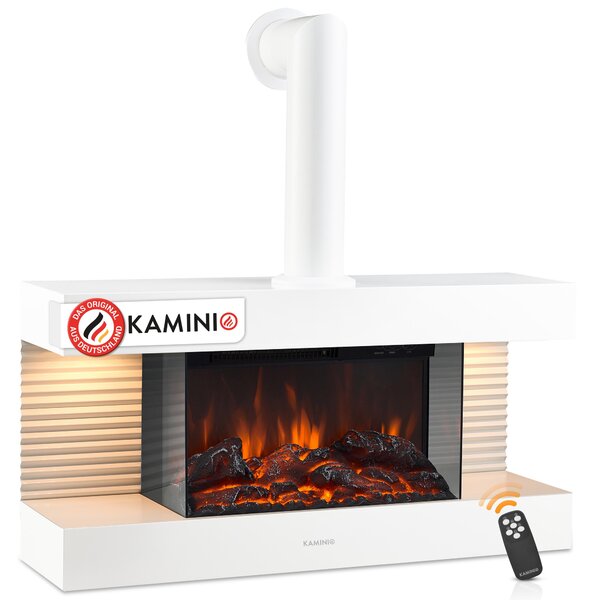 Elektrický krb KAMINIO LIZ s kamny - Elektrický nástěnný krb s vytápěním, 3D efektem plamene, LED ambientním světlem, dálkovým ovládáním - bílý