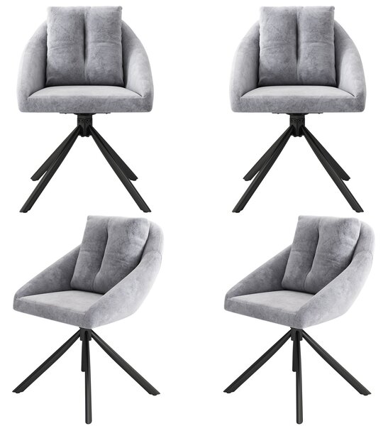SWeiko jídelní židle sametová židle čalouněná židle otočná židle, prodyšná sametová tkanina, ergonomický design, 4 ks, šedá barva