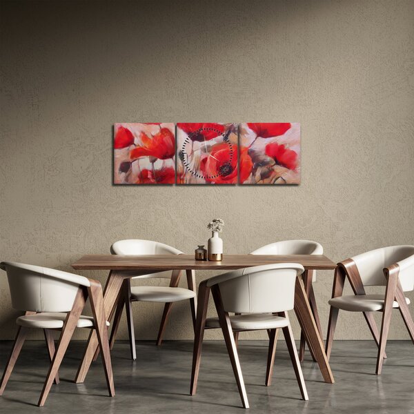 Obraz - Vlčí máky (s hodinami) (90x30 cm)