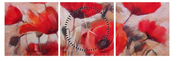 Obraz - Vlčí máky (s hodinami) (90x30 cm)